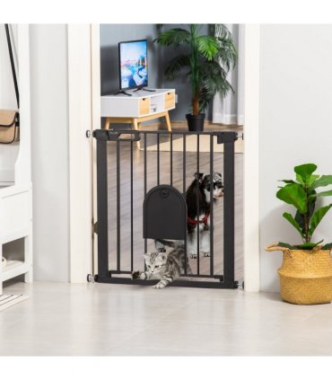 75-82 cm Pet Safety Gate, Stair Pressure Fit, Auto Close, Double Locking, Black