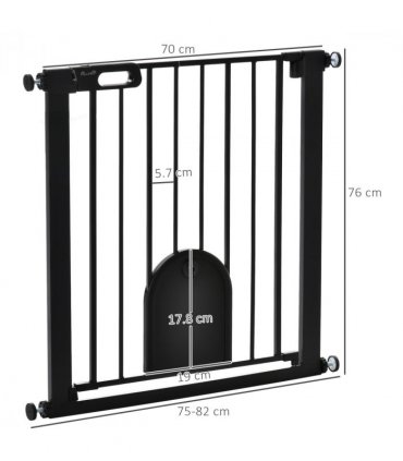 75-82 cm Pet Safety Gate, Stair Pressure Fit, Auto Close, Double Locking, Black