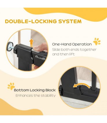 75-82 cm Pet Safety Gate, Stair Pressure Fit, Auto Close, Double Locking, Black
