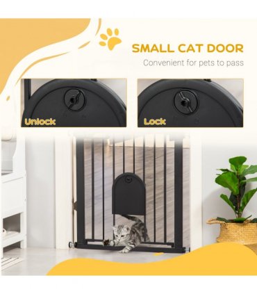 75-82 cm Pet Safety Gate, Stair Pressure Fit, Auto Close, Double Locking, Black