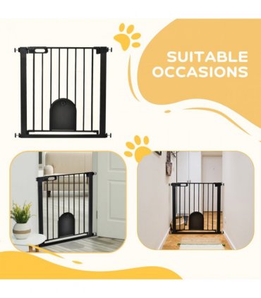 75-82 cm Pet Safety Gate, Stair Pressure Fit, Auto Close, Double Locking, Black