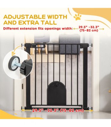 75-82 cm Pet Safety Gate, Stair Pressure Fit, Auto Close, Double Locking, Black