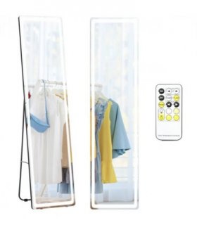 Full Length Mirror with LED Light, Silver, Black, 156.5H x 40W x 51Dcm