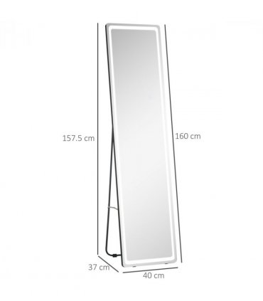 Full Length Mirror with LED Light, Silver, Black, 156.5H x 40W x 51Dcm