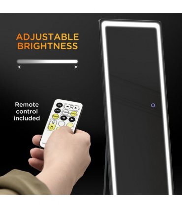 Full Length Mirror with LED Light, Silver, Black, 156.5H x 40W x 51Dcm