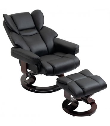 Padded PU Leather Manual Reclining Armchair Sofa Chair w/ Footstool Black