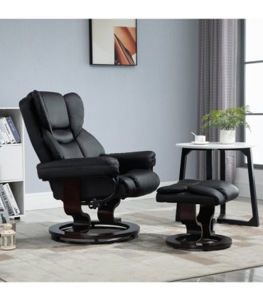 Padded PU Leather Manual Reclining Armchair Sofa Chair w/ Footstool Black