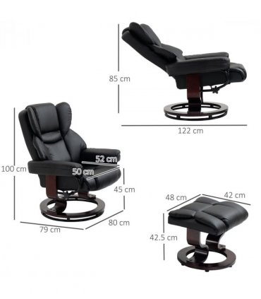Padded PU Leather Manual Reclining Armchair Sofa Chair w/ Footstool Black