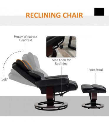 Padded PU Leather Manual Reclining Armchair Sofa Chair w/ Footstool Black