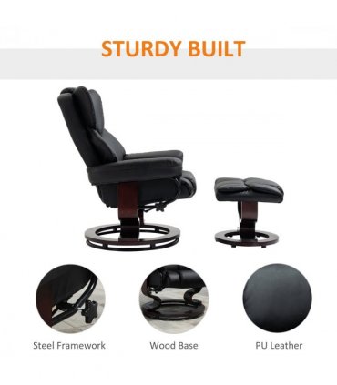 Padded PU Leather Manual Reclining Armchair Sofa Chair w/ Footstool Black