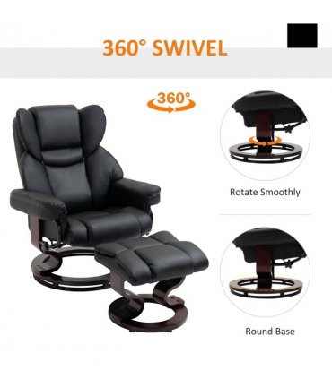 Padded PU Leather Manual Reclining Armchair Sofa Chair w/ Footstool Black