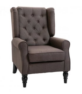 Retro Accent Chair Wingback Armchair with Wood Frame for Living Room Brown