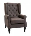 Retro Accent Chair Wingback Armchair with Wood Frame for Living Room Brown