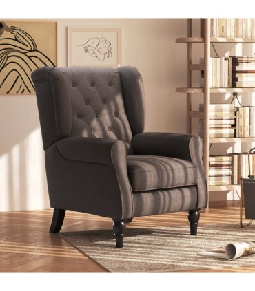 Retro Accent Chair Wingback Armchair with Wood Frame for Living Room Brown