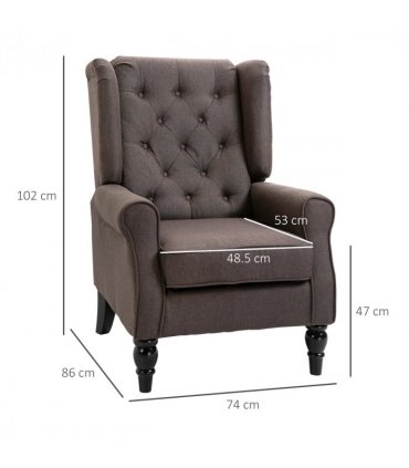 Retro Accent Chair Wingback Armchair with Wood Frame for Living Room Brown