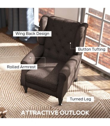 Retro Accent Chair Wingback Armchair with Wood Frame for Living Room Brown