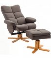 Faux Leather Recliner Chair with Ottoman Footrest Storage Space Brown