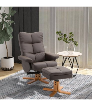 Faux Leather Recliner Chair with Ottoman Footrest Storage Space Brown