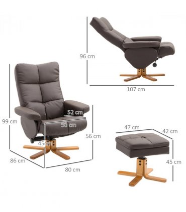 Faux Leather Recliner Chair with Ottoman Footrest Storage Space Brown