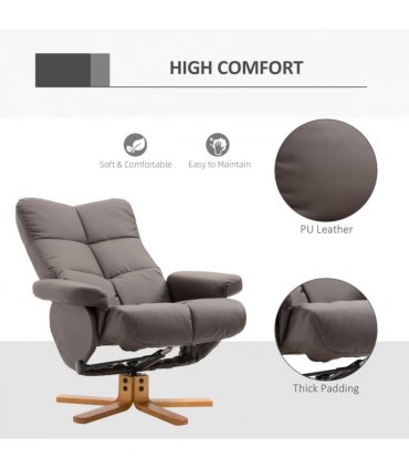 Faux Leather Recliner Chair with Ottoman Footrest Storage Space Brown