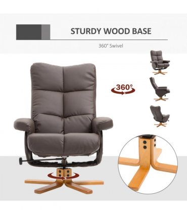 Faux Leather Recliner Chair with Ottoman Footrest Storage Space Brown