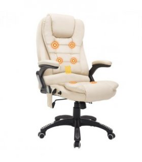 Executive Office Chair with Massage and Heat PU Leather Reclining Chair, Beige