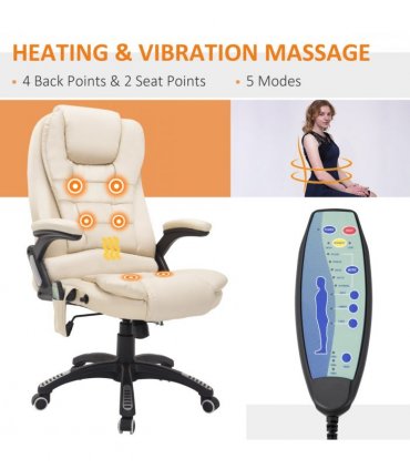 Executive Office Chair with Massage and Heat PU Leather Reclining Chair, Beige