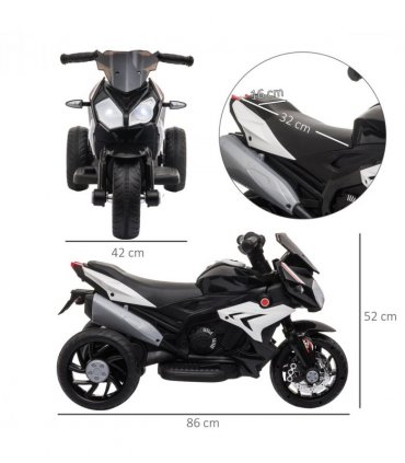 Kids Electric Motorcycle Ride-On Toy Vehicle Black 52H x 86L x 42Wcm 3km/h 25KG