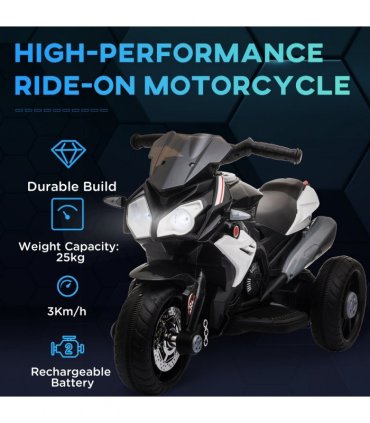 Kids Electric Motorcycle Ride-On Toy Vehicle Black 52H x 86L x 42Wcm 3km/h 25KG