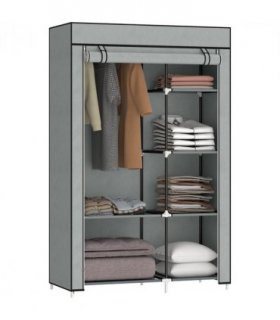 Fabric Wardrobe Portable Wardrobe with 6 Shelves 1 Hanging Rail Light Grey
