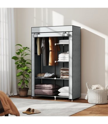 Fabric Wardrobe Portable Wardrobe with 6 Shelves 1 Hanging Rail Light Grey