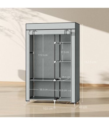 Fabric Wardrobe Portable Wardrobe with 6 Shelves 1 Hanging Rail Light Grey