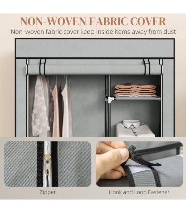 Fabric Wardrobe Portable Wardrobe with 6 Shelves 1 Hanging Rail Light Grey