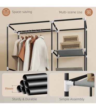 Fabric Wardrobe Portable Wardrobe with 6 Shelves 1 Hanging Rail Light Grey