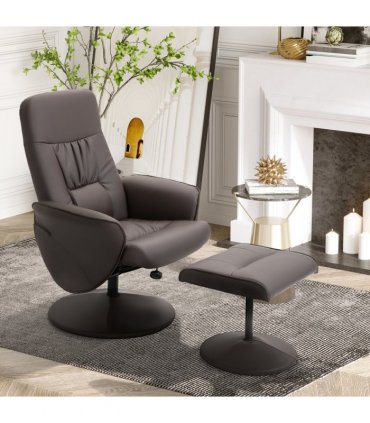 Armchair ottoman set 2 Pcs Reclining PU Leather Brown 105H x 81W x 81Dcm