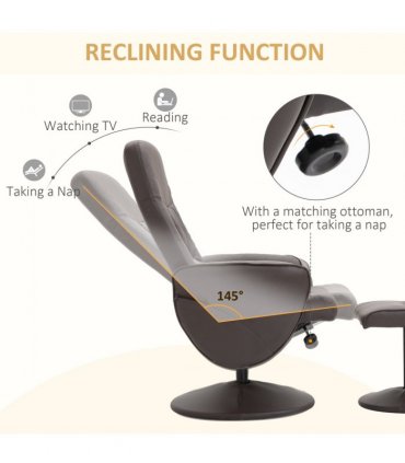 Armchair ottoman set 2 Pcs Reclining PU Leather Brown 105H x 81W x 81Dcm