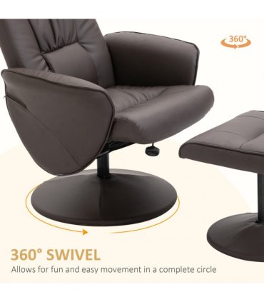 Armchair ottoman set 2 Pcs Reclining PU Leather Brown 105H x 81W x 81Dcm