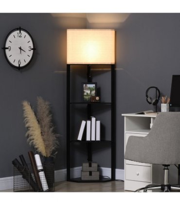 Floor Lamp with Shelves, Modern Standing Lamps for Living Room Bedroom, Black