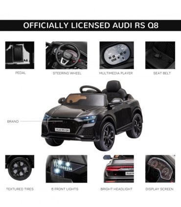 Audi RS Q8 6V Kids Electric Ride On Car Toy w/ Remote USB MP3 Bluetooth Black