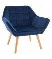 Luxe Velvet-Feel Accent Chair w/ Wide Arms Slanted Back Padding Wood Legs Blue