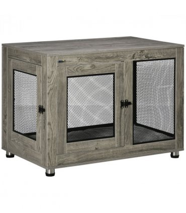 Dog Kennel Furniture End Table w/ Two Doors, Soft Cushion for Large Medium Dogs