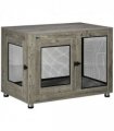 Dog Kennel Furniture End Table w/ Two Doors, Soft Cushion for Large Medium Dogs