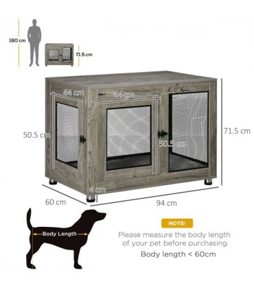 Dog Kennel Furniture End Table w/ Two Doors, Soft Cushion for Large Medium Dogs
