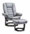 Swivel Manual Recliner and Footrest Set PU Lounge Chair Wood Base, Grey