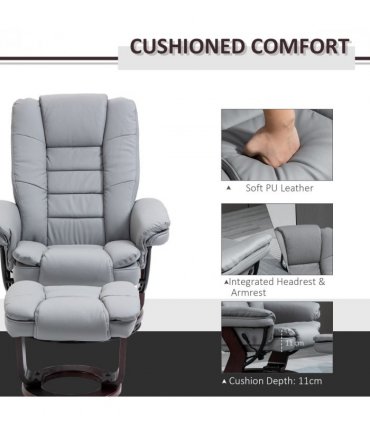Swivel Manual Recliner and Footrest Set PU Lounge Chair Wood Base, Grey