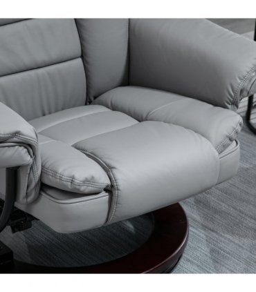 Swivel Manual Recliner and Footrest Set PU Lounge Chair Wood Base, Grey
