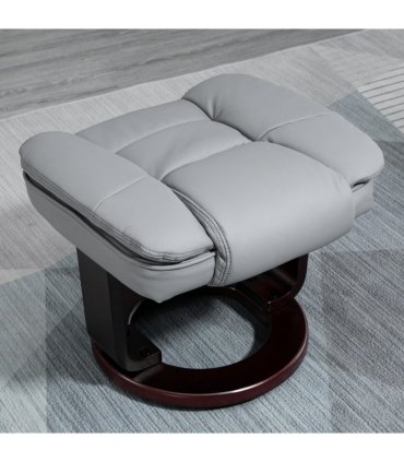Swivel Manual Recliner and Footrest Set PU Lounge Chair Wood Base, Grey