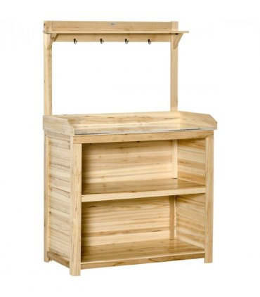 Garden Potting Bench Table Workstation w/ Galvanized Tabletop, Storage Shelves