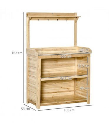 Garden Potting Bench Table Workstation w/ Galvanized Tabletop, Storage Shelves