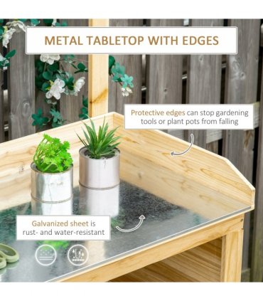 Garden Potting Bench Table Workstation w/ Galvanized Tabletop, Storage Shelves